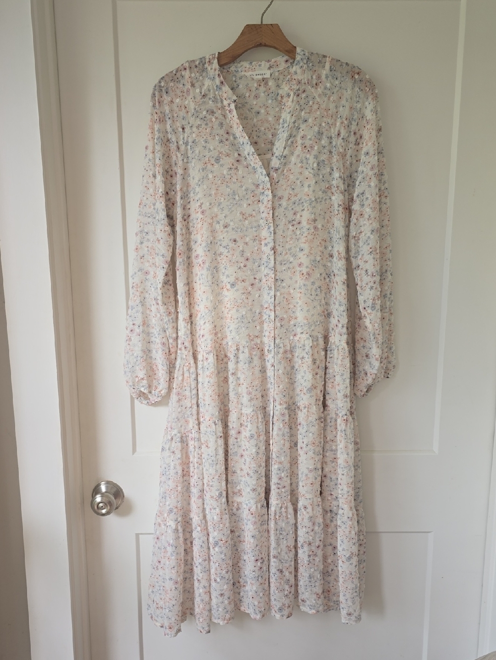 Blu Pepper Cream Floral Long Sleeve Tiered Dress